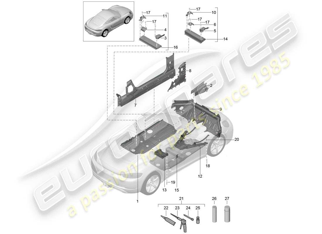 Porsche 718 Cayman (2019) floor plates Parts Diagram