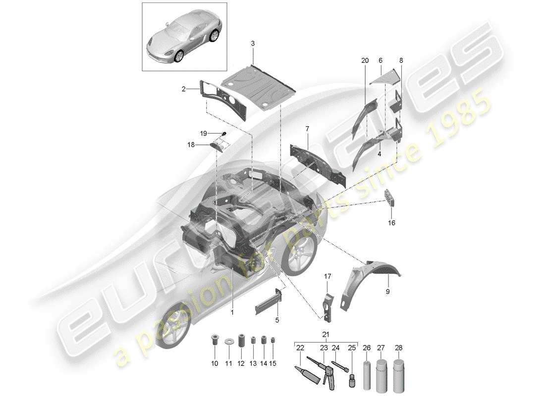 Porsche 718 Cayman (2019) REAR END Part Diagram