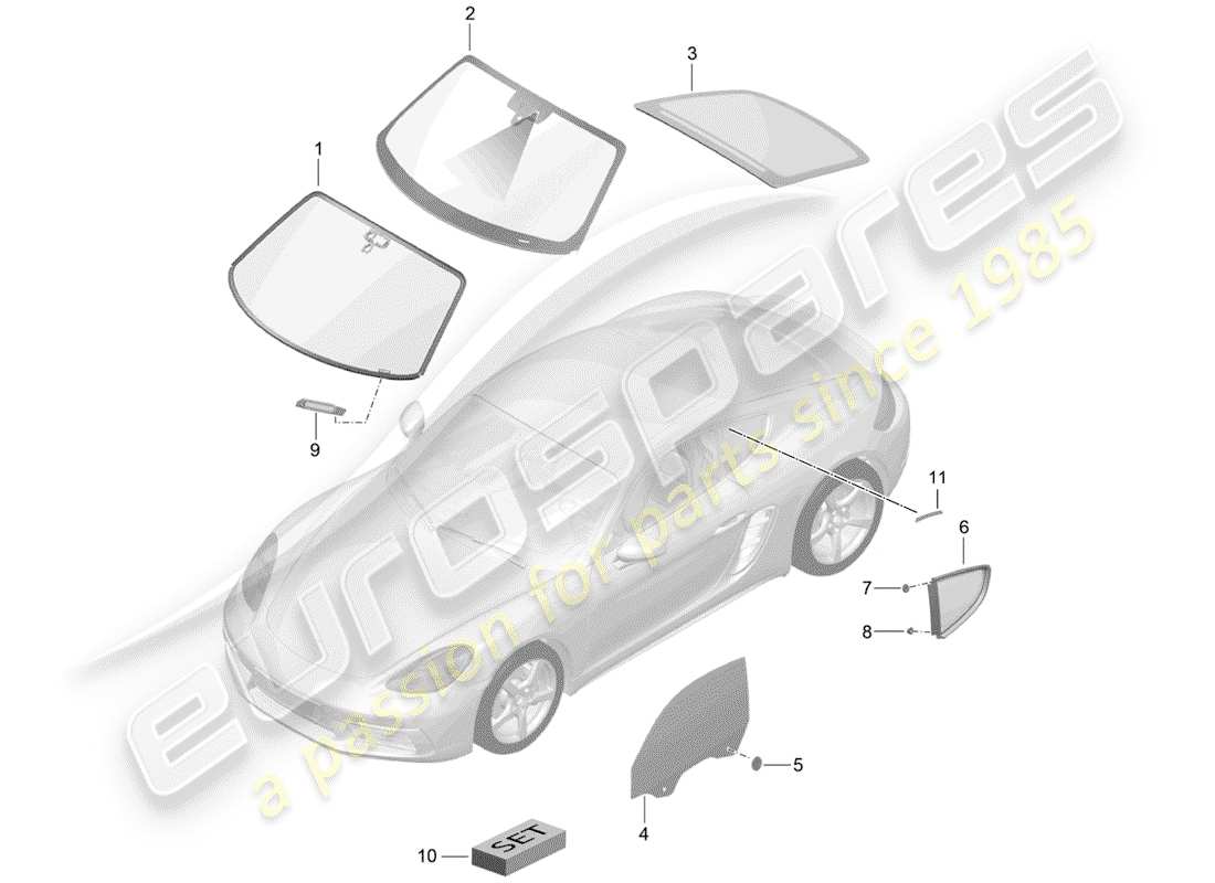 Porsche 718 Cayman (2019) WINDSHIELD GLASS Part Diagram