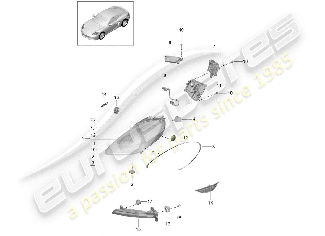Porsche 718 Cayman (2019) headlamp Part Diagram