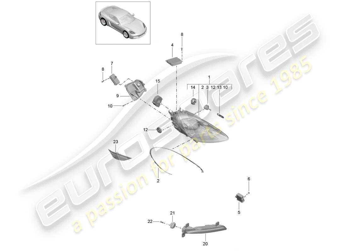 Porsche 718 Cayman (2019) headlamp Part Diagram