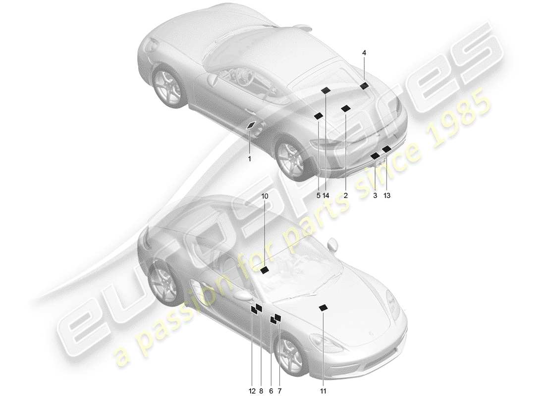 Porsche 718 Cayman (2020) signs/notices Part Diagram