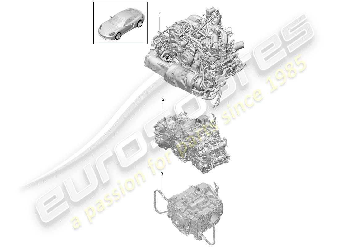 Porsche 718 Cayman (2020) REPLACEMENT ENGINE Part Diagram