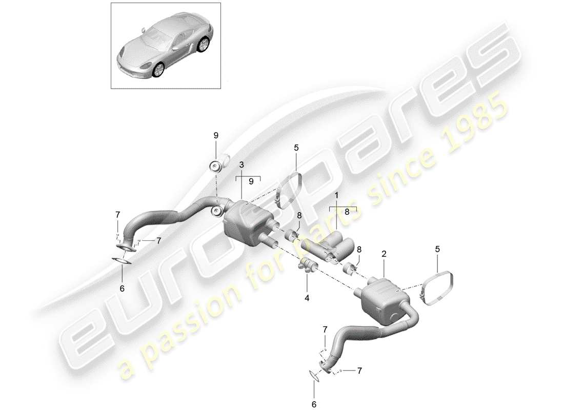 Porsche 718 Cayman (2020) Exhaust System Part Diagram