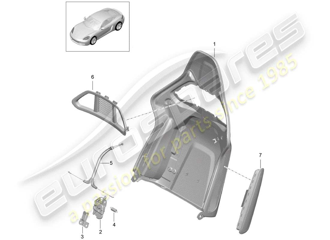 Porsche 718 Cayman (2020) backrest shell Part Diagram