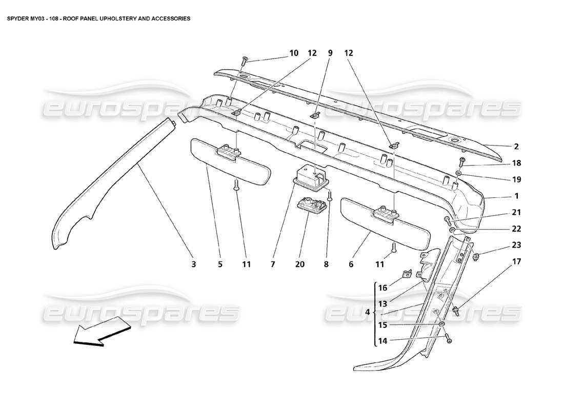 Maserati 4200 Spyder (2003) Roof Panel Upholstery and Accessories Part Diagram