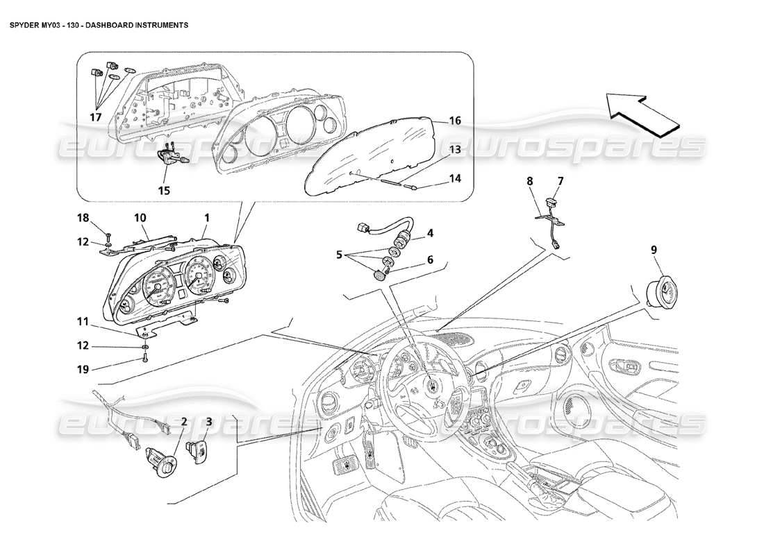 Maserati 4200 Spyder (2003) dashboard instruments Part Diagram