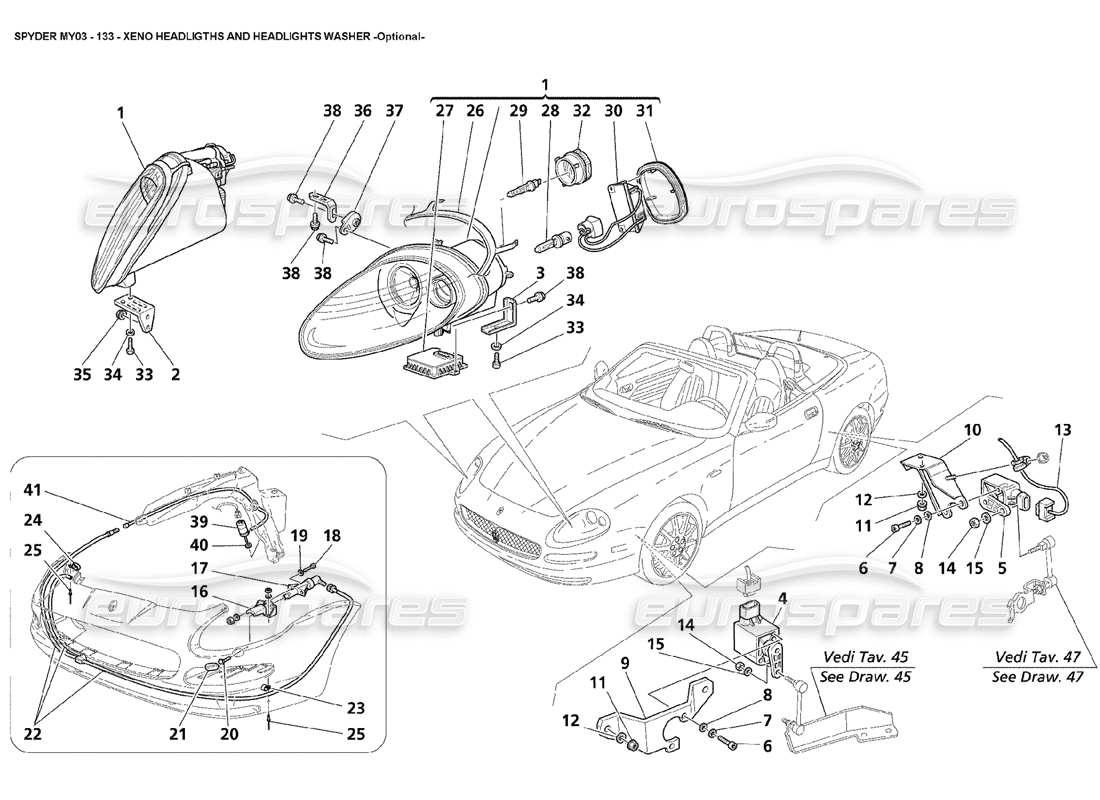 Maserati 4200 Spyder (2003) Xeno Headlights and Headlights Washers - Optional Parts Diagram