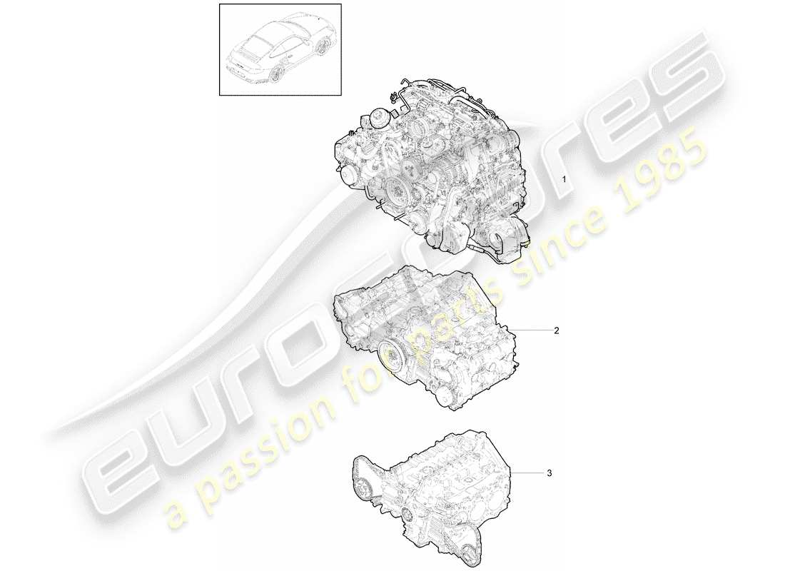 Porsche 911 T/GT2RS (2011) REPLACEMENT ENGINE Part Diagram