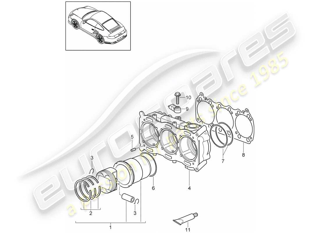 Porsche 911 T/GT2RS (2011) CYLINDER WITH PISTONS Part Diagram