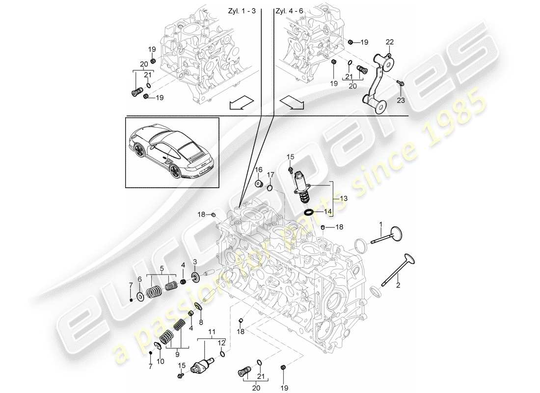 Porsche 911 T/GT2RS (2011) CYLINDER HEAD Part Diagram