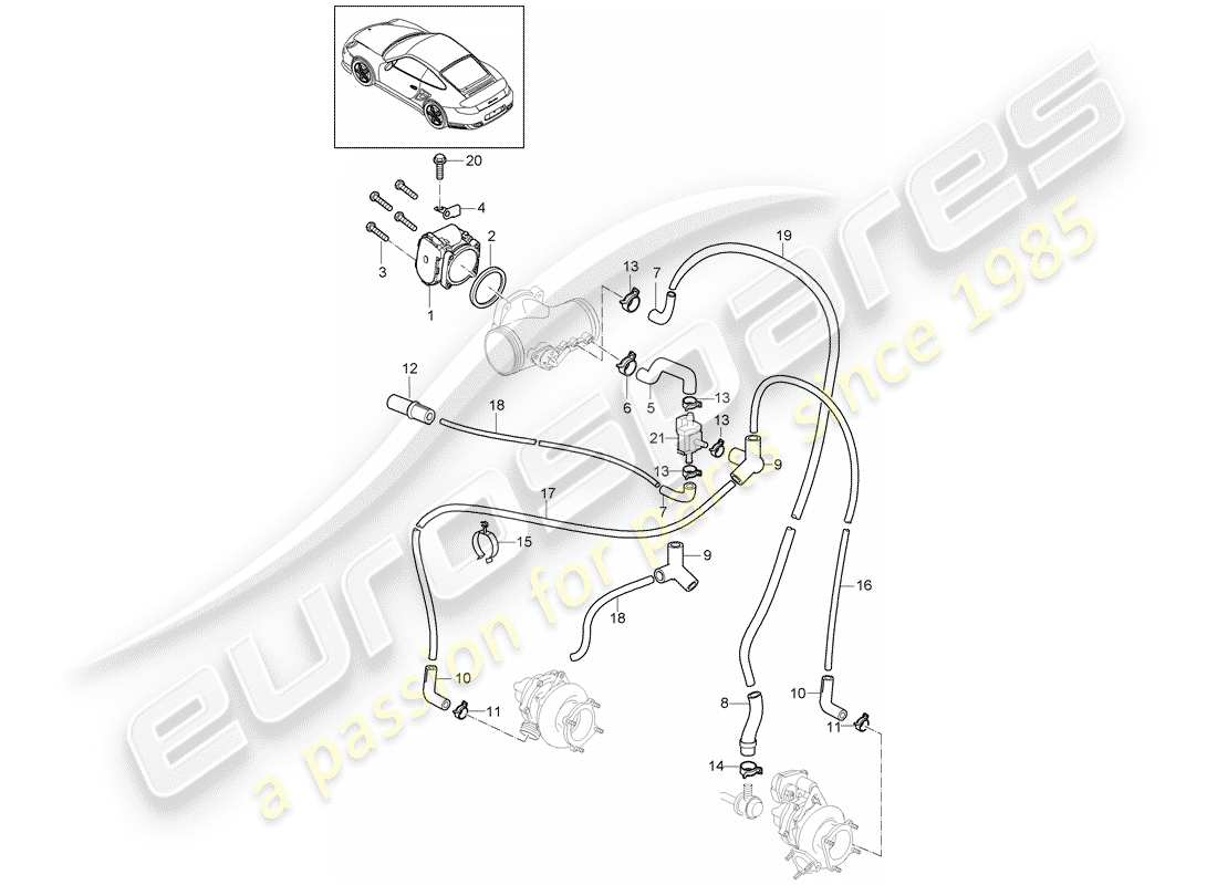 Porsche 911 T/GT2RS (2011) THROTTLE BODY Part Diagram