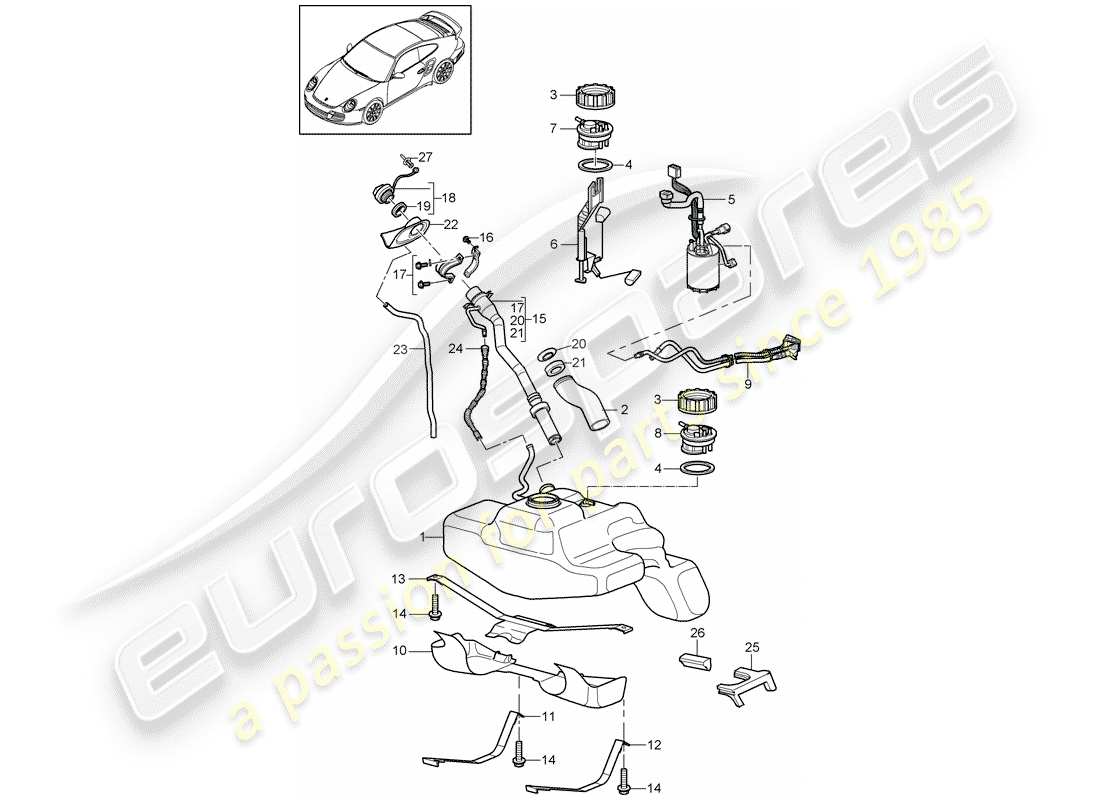 Porsche 911 T/GT2RS (2011) FUEL TANK Part Diagram