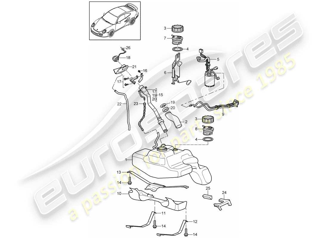 Porsche 911 T/GT2RS (2011) FUEL TANK Part Diagram