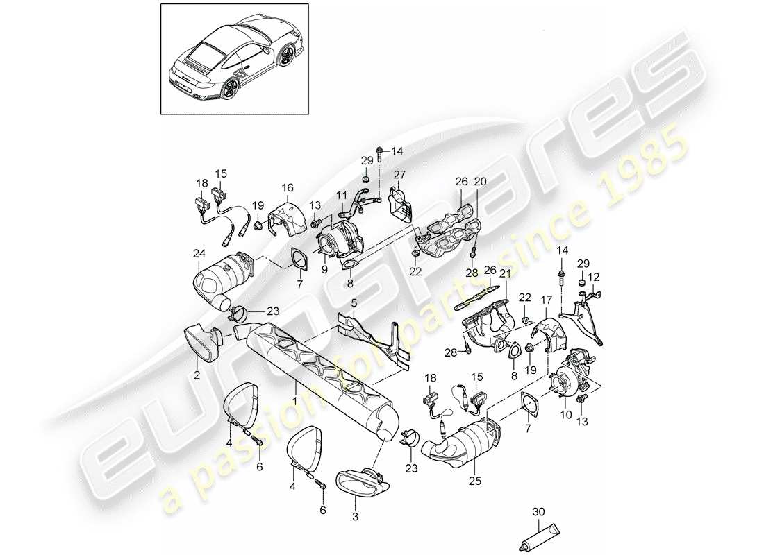 Porsche 911 T/GT2RS (2011) Exhaust System Part Diagram