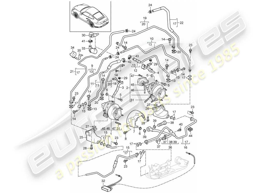 Porsche 911 T/GT2RS (2011) EXHAUST GAS TURBOCHARGER Part Diagram