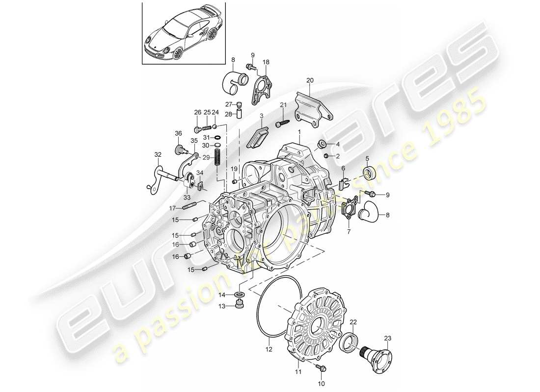 Porsche 911 T/GT2RS (2011) TRANSMISSION CASE Part Diagram