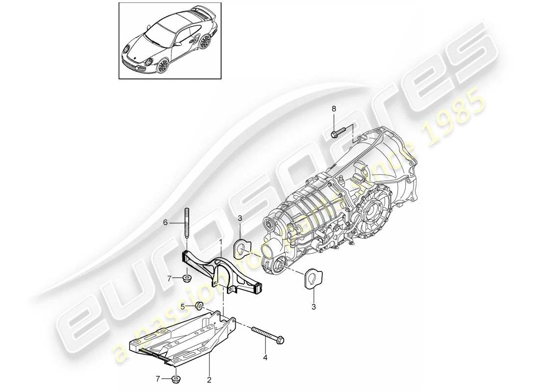 Porsche 911 T/GT2RS (2011) TRANSMISSION SUSPENSION Part Diagram