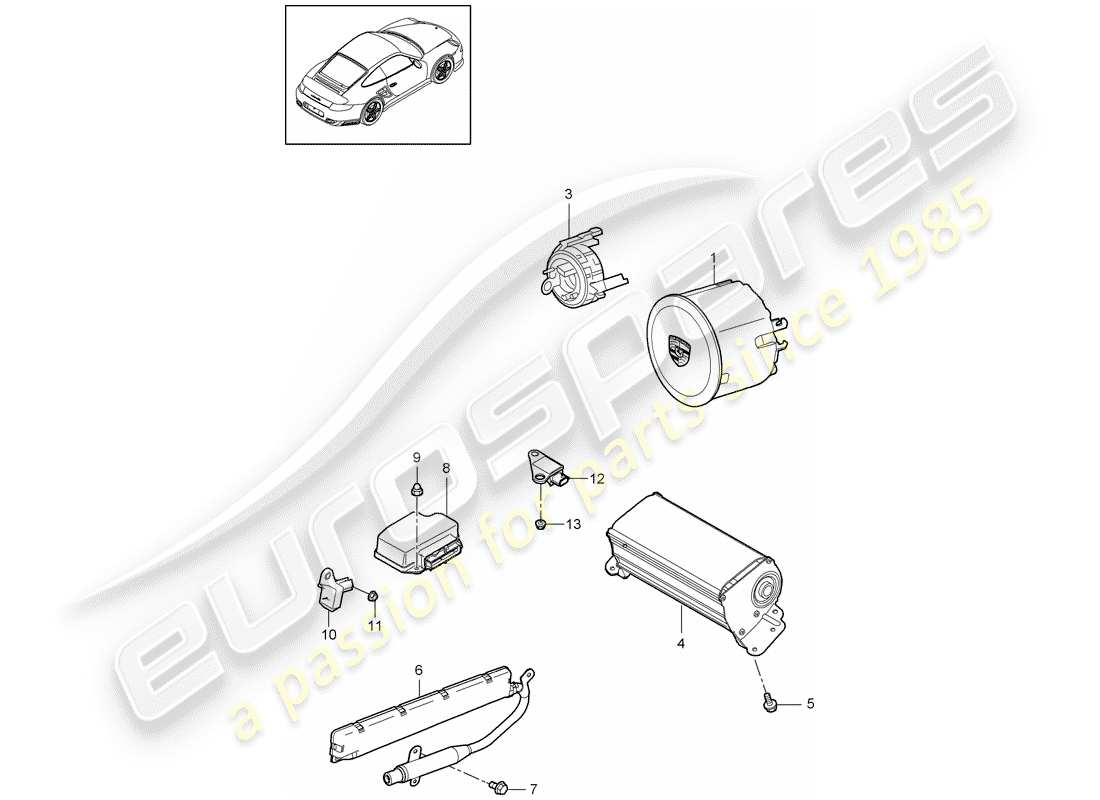 Porsche 911 T/GT2RS (2011) AIRBAG Part Diagram