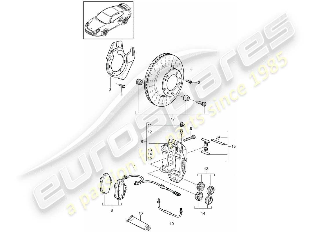 Porsche 911 T/GT2RS (2011) disc brakes Part Diagram