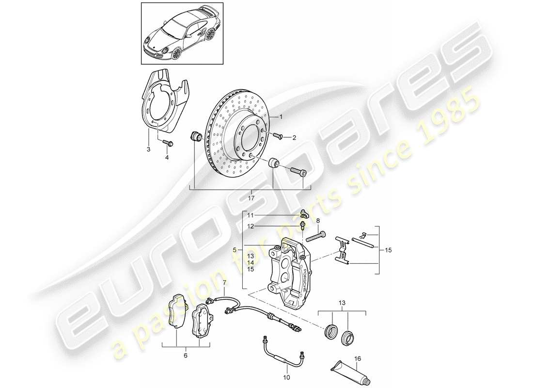 Porsche 911 T/GT2RS (2011) disc brakes Part Diagram