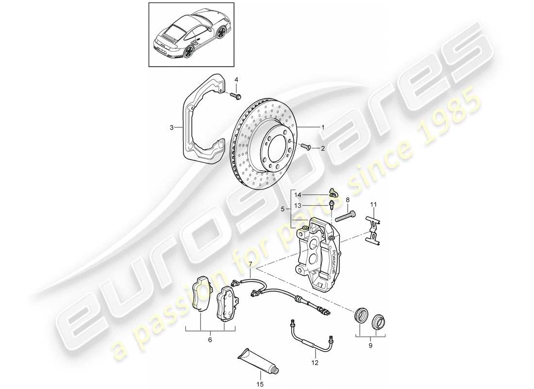 Porsche 911 T/GT2RS (2011) disc brakes Part Diagram