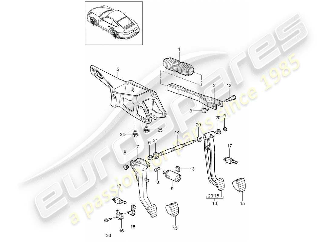 Porsche 911 T/GT2RS (2011) Pedals Part Diagram