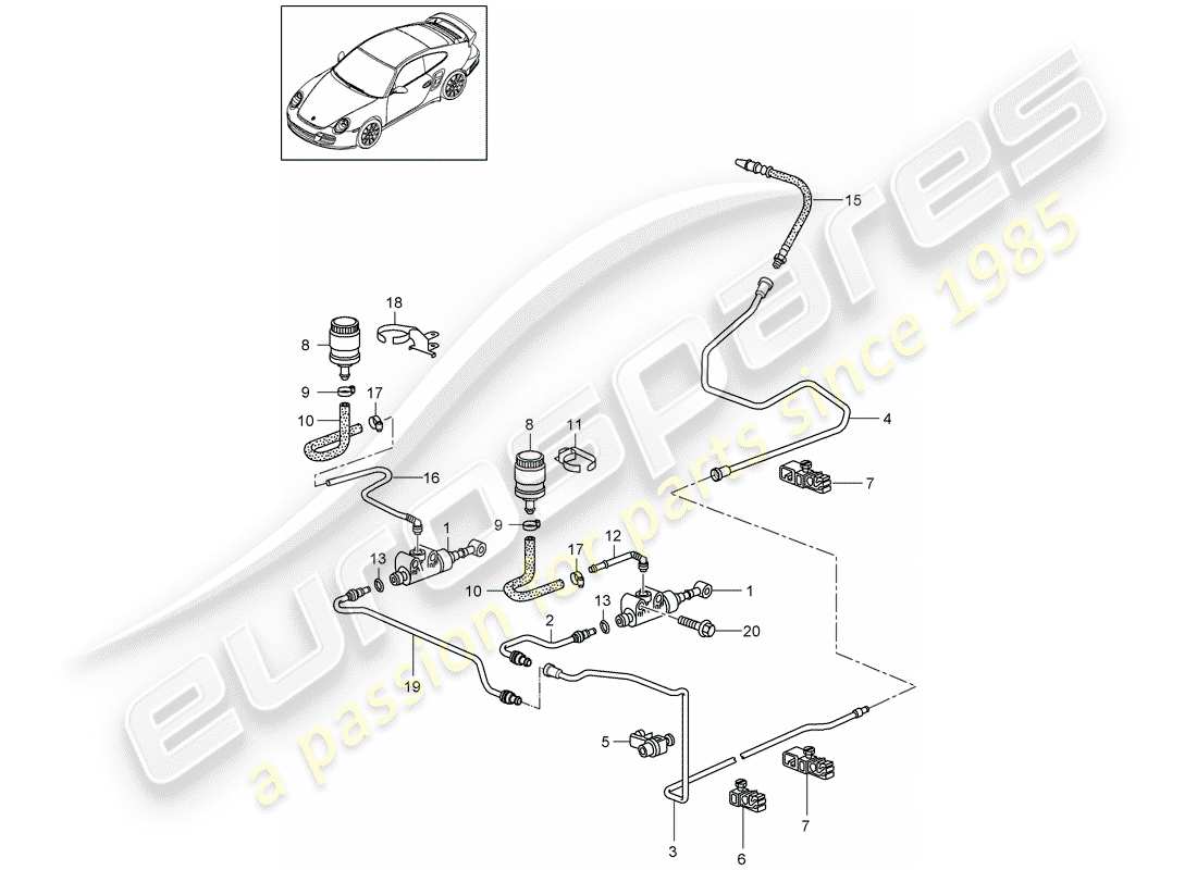 Porsche 911 T/GT2RS (2011) hydraulic clutch Part Diagram