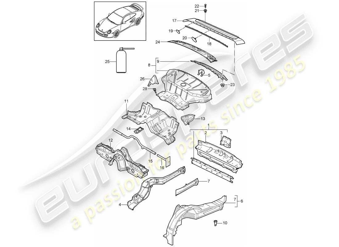 Porsche 911 T/GT2RS (2011) REAR END Part Diagram