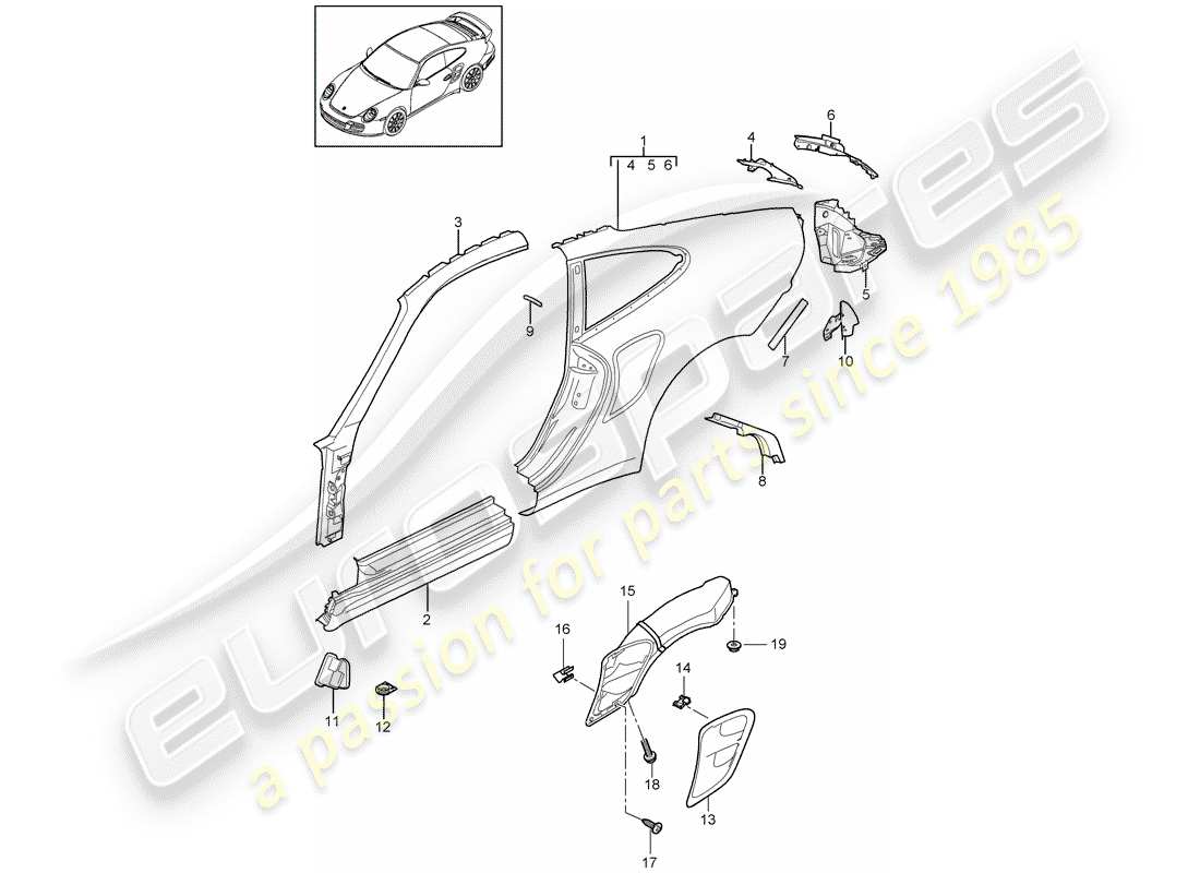 Porsche 911 T/GT2RS (2011) SIDE PANEL Part Diagram