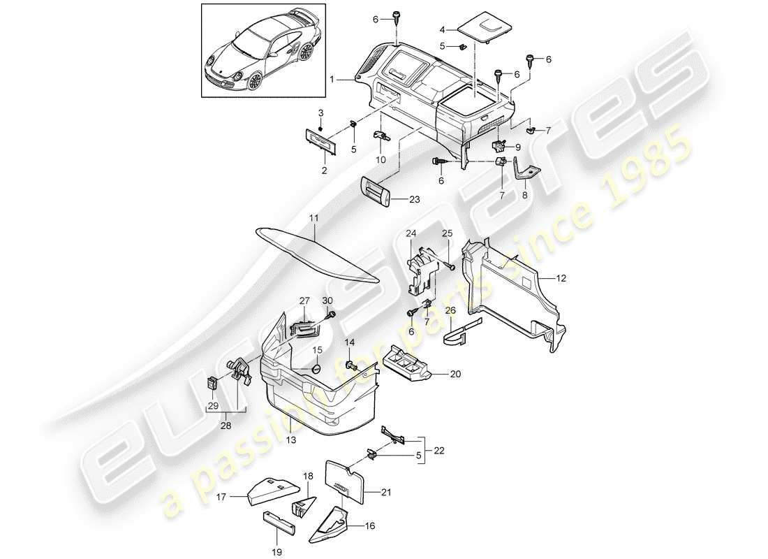 Porsche 911 T/GT2RS (2011) luggage compartment Part Diagram