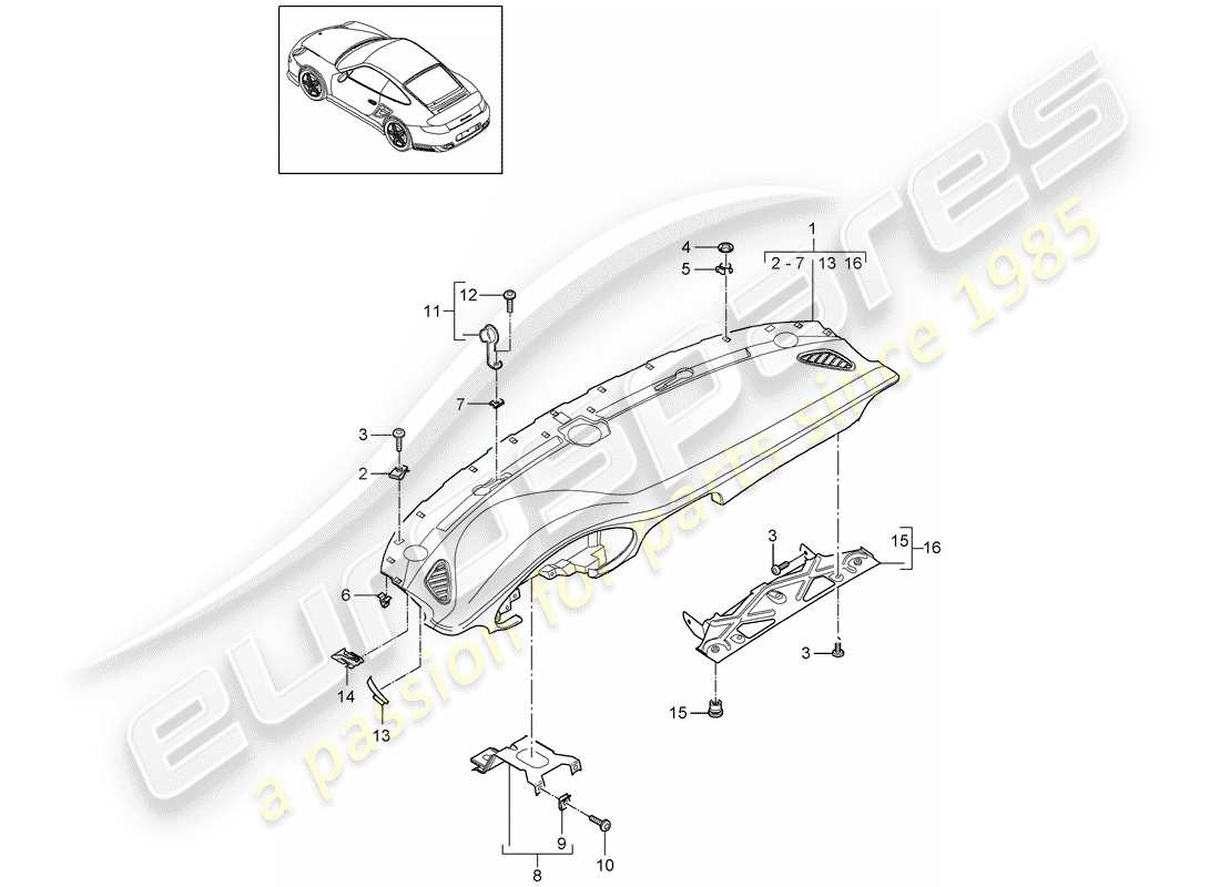 Porsche 911 T/GT2RS (2011) dash panel trim Part Diagram