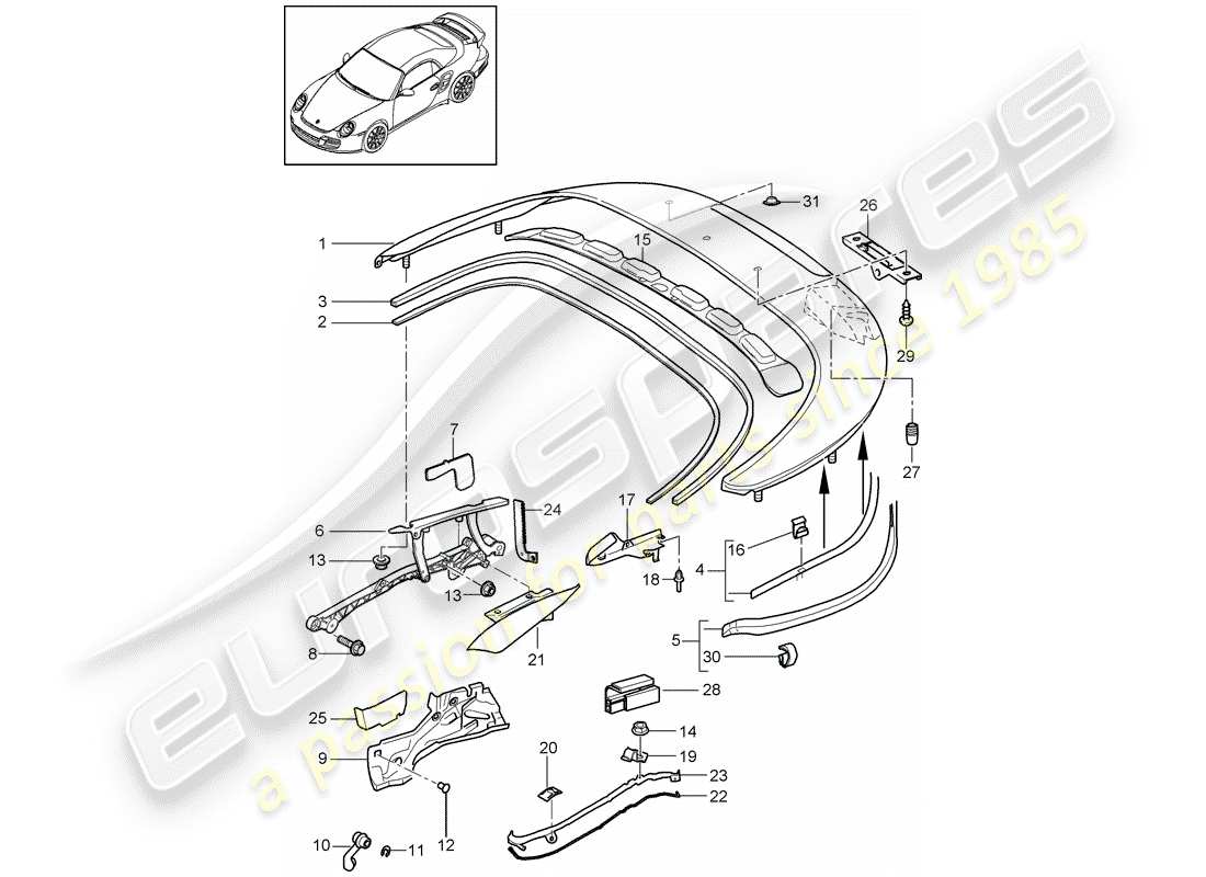 Porsche 911 T/GT2RS (2011) TOP STOWAGE BOX Part Diagram