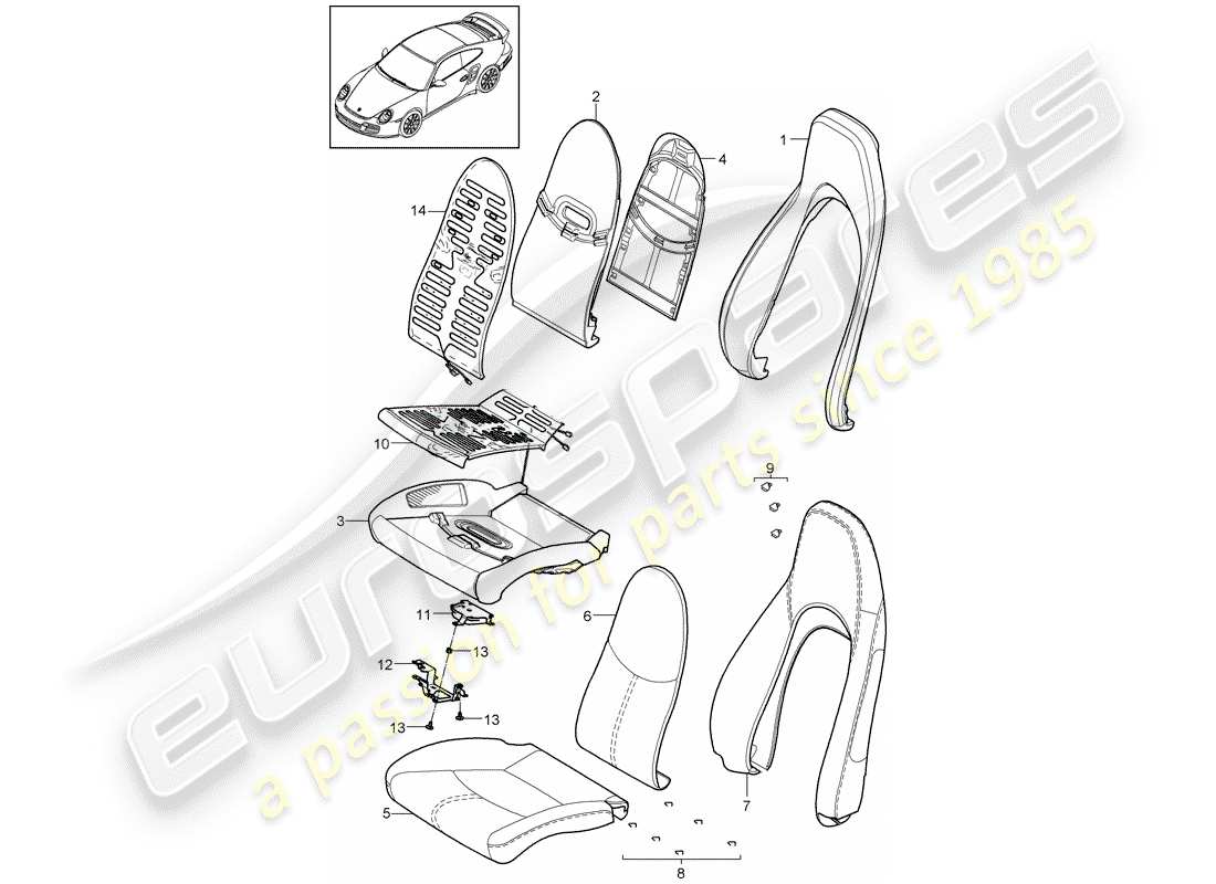 Porsche 911 T/GT2RS (2011) foam part Part Diagram