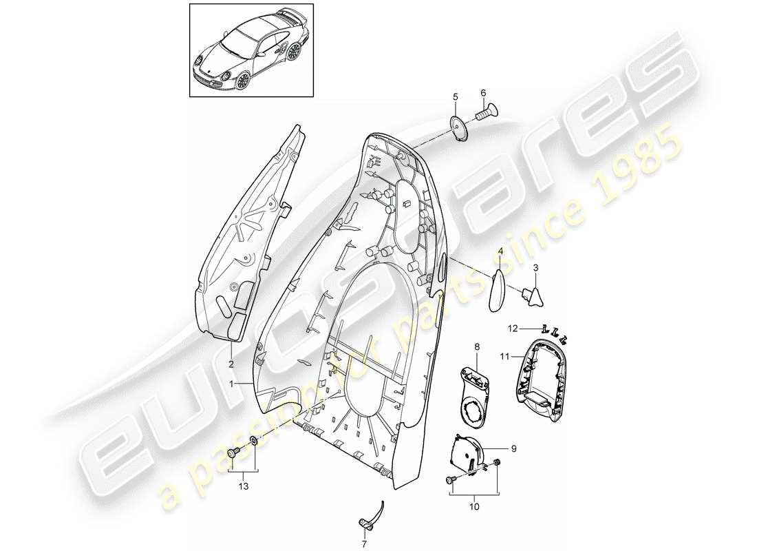 Porsche 911 T/GT2RS (2011) backrest shell Part Diagram