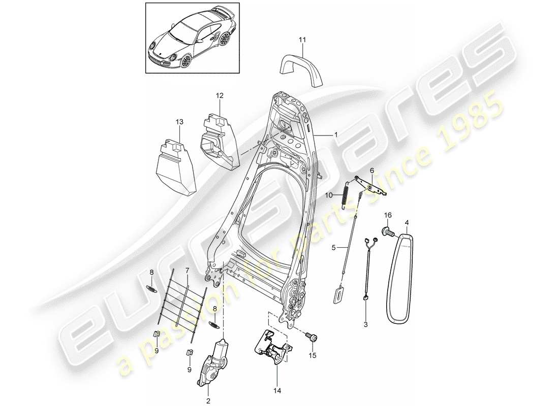 Porsche 911 T/GT2RS (2011) backrest frame Part Diagram