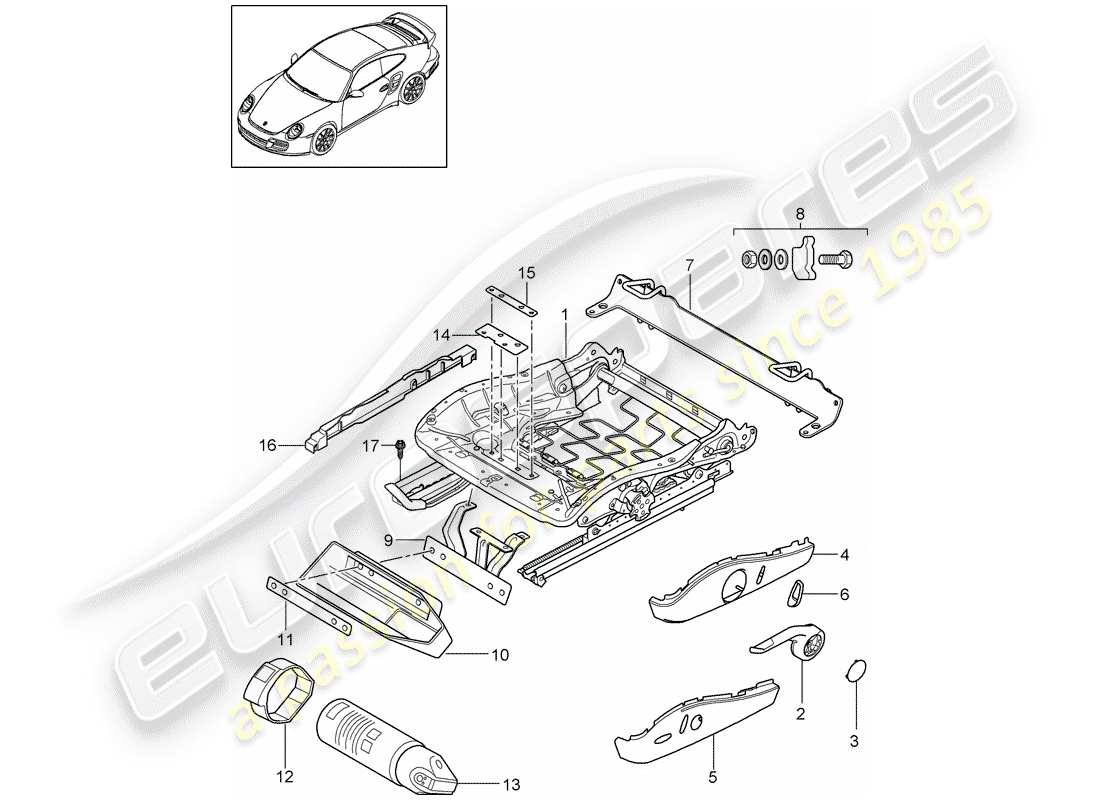 Porsche 911 T/GT2RS (2011) seat frame Part Diagram