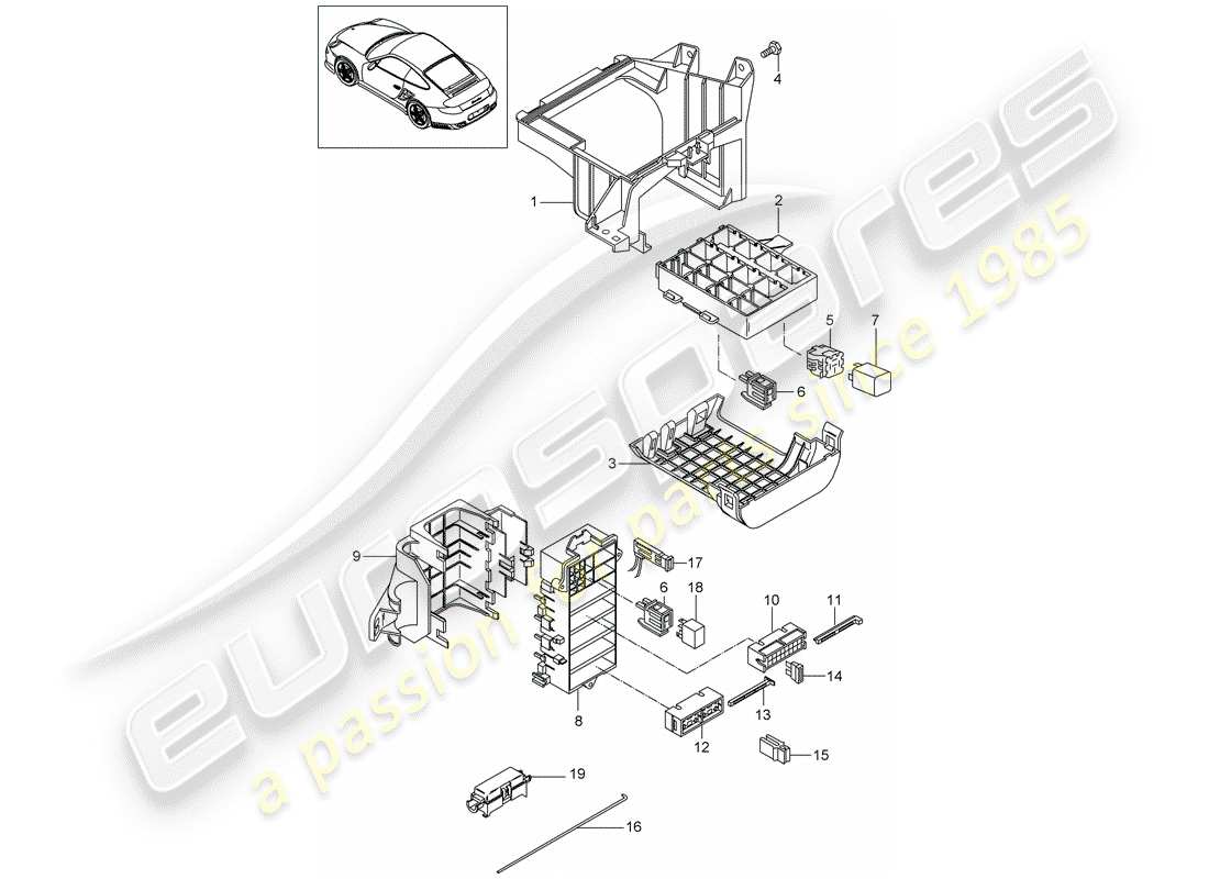 Porsche 911 T/GT2RS (2011) fuse box/relay plate Part Diagram