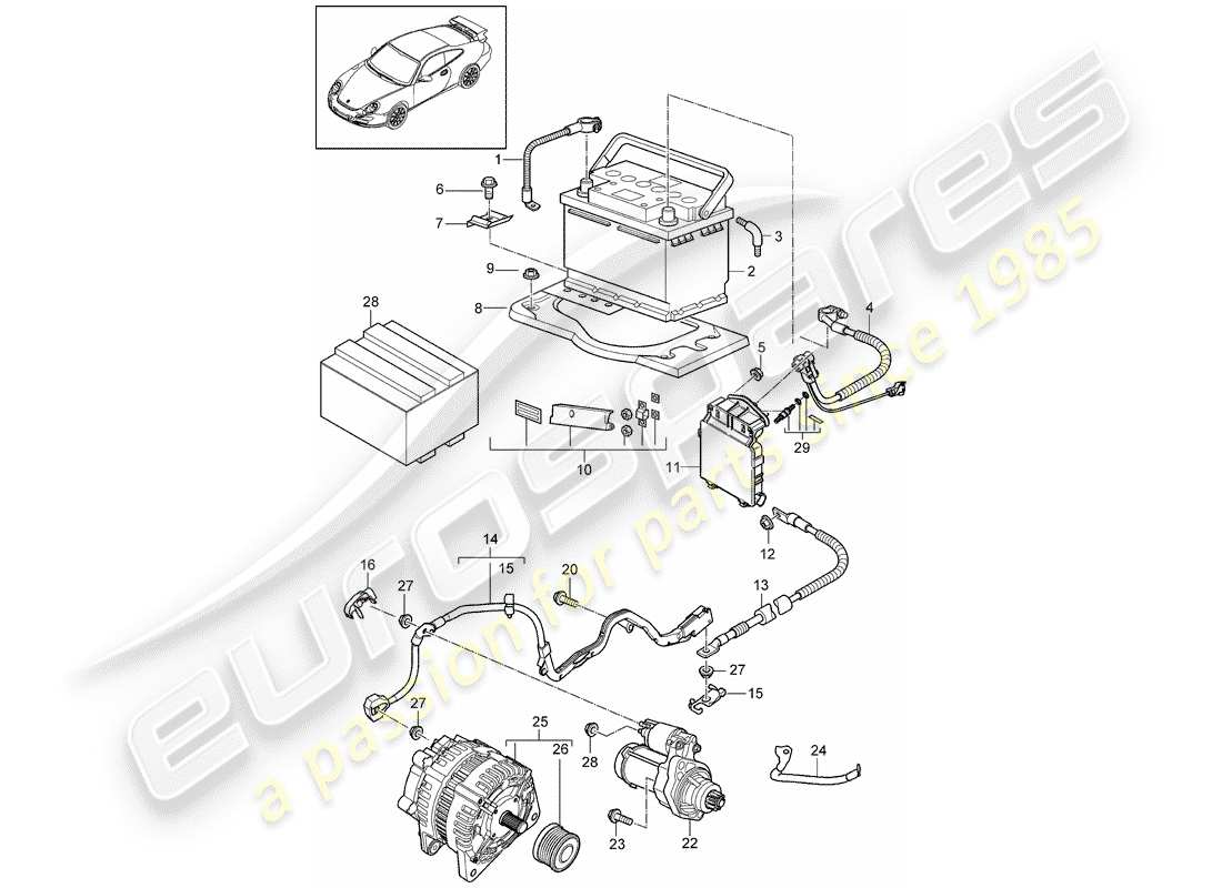 Porsche 911 T/GT2RS (2011) Battery Part Diagram