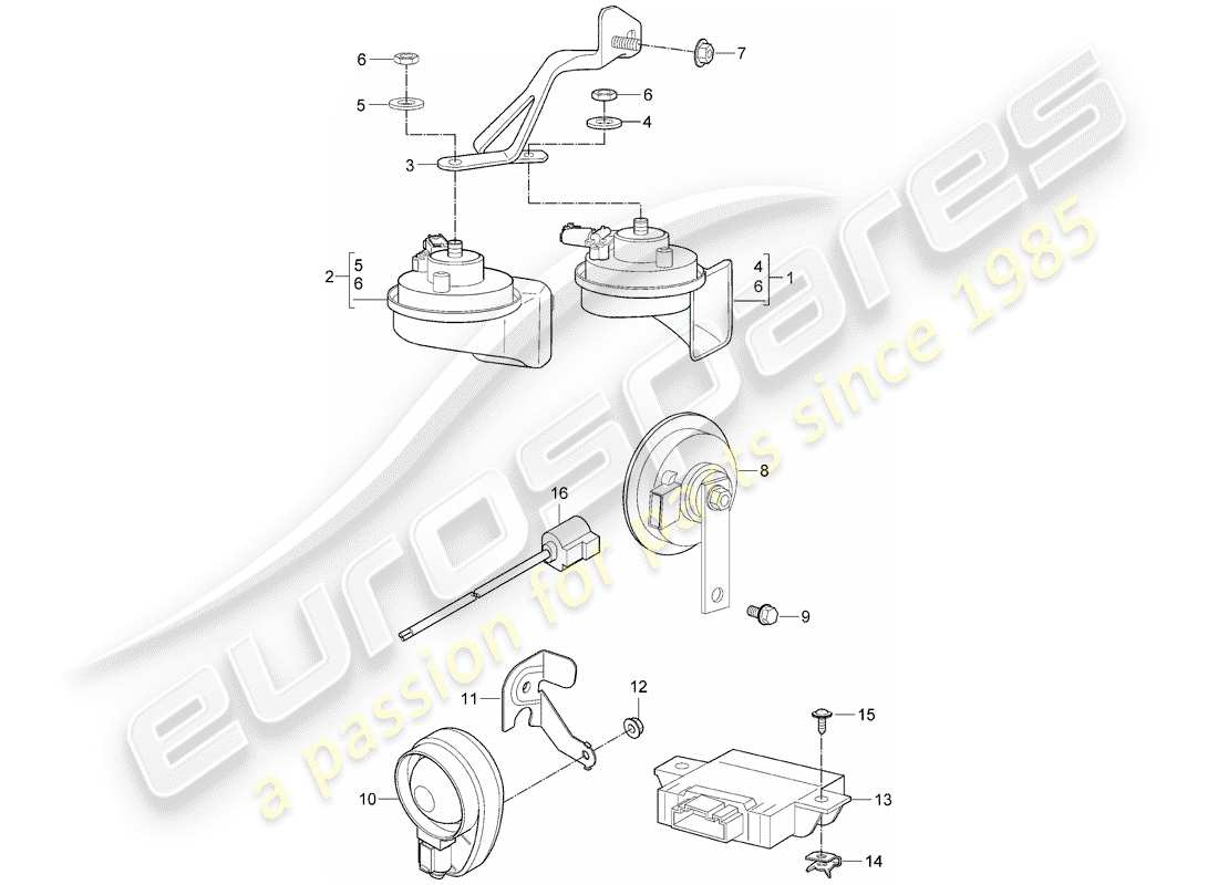Porsche 911 T/GT2RS (2011) fanfare horn Part Diagram