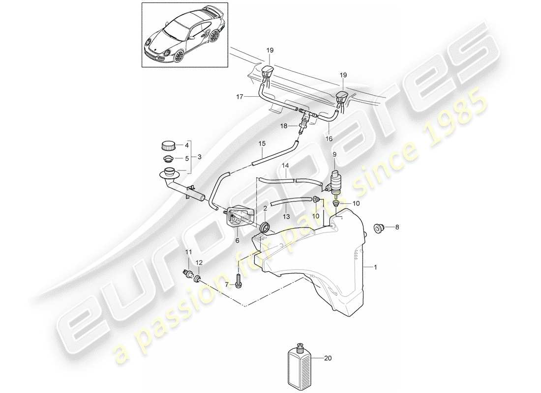 Porsche 911 T/GT2RS (2011) windshield washer unit Part Diagram