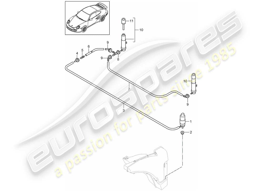 Porsche 911 T/GT2RS (2011) HEADLIGHT WASHER SYSTEM Part Diagram