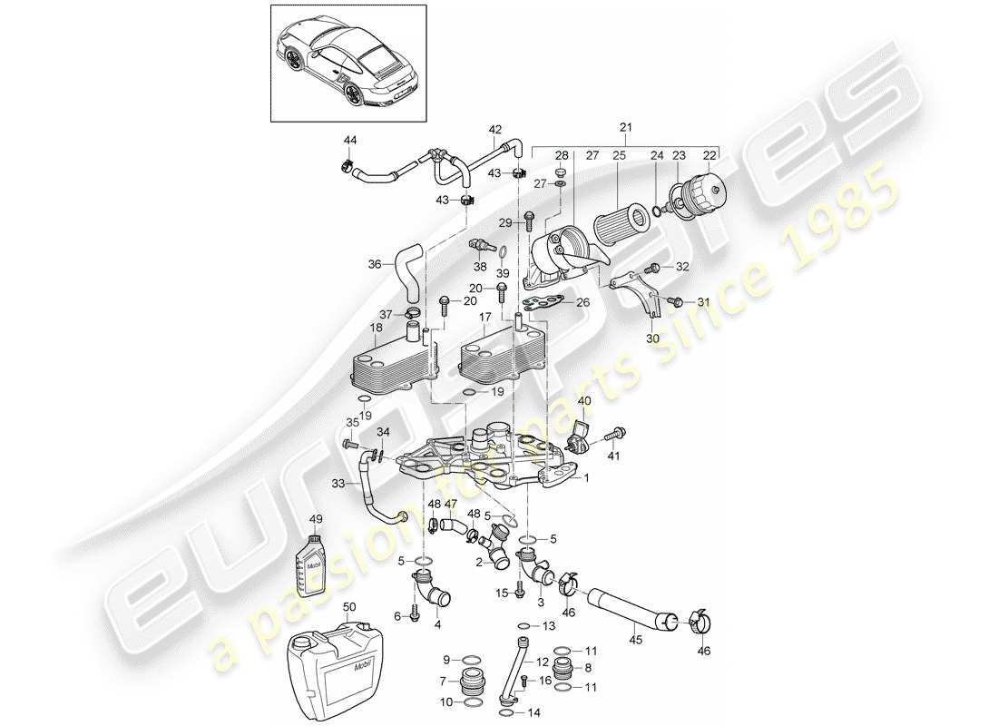 Porsche 911 T/GT2RS (2012) OIL FILTER Part Diagram