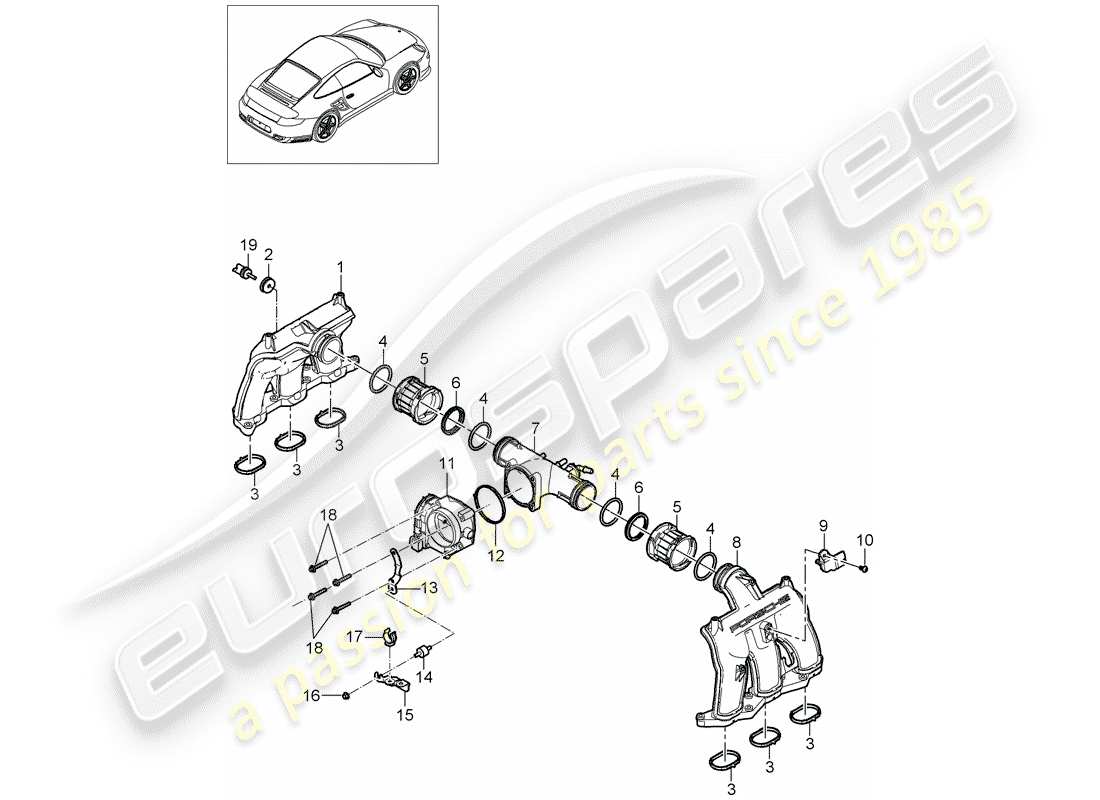 Porsche 911 T/GT2RS (2012) intake air distributor Part Diagram