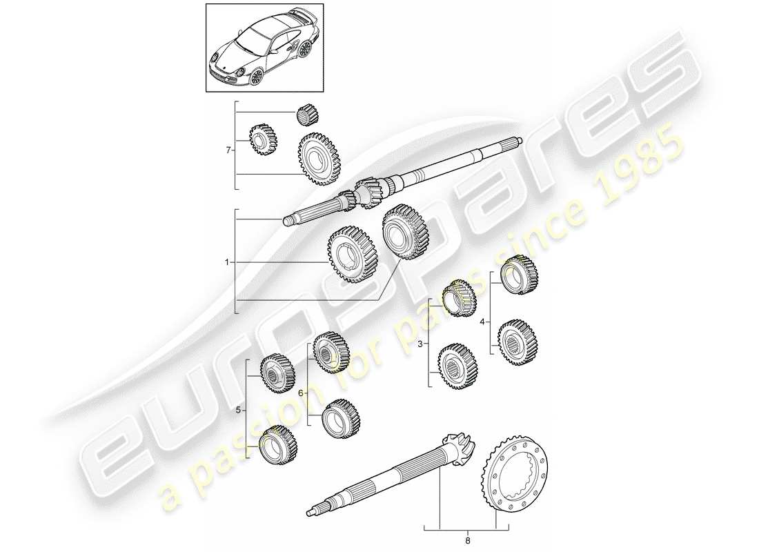 Porsche 911 T/GT2RS (2012) GEAR WHEEL SETS Part Diagram