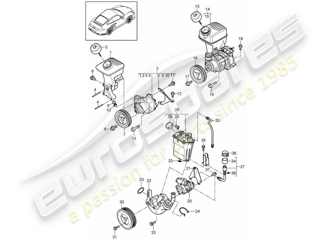 Porsche 911 T/GT2RS (2012) POWER STEERING Part Diagram