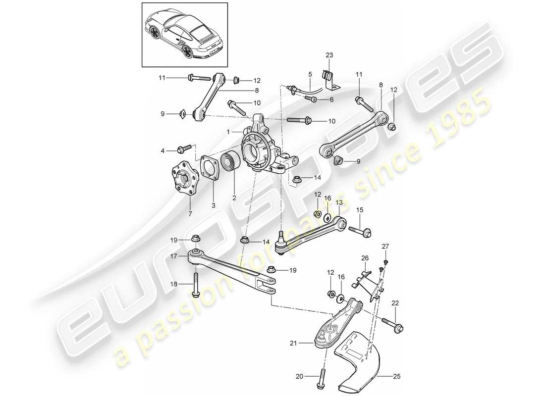 Porsche 911 T/GT2RS (2012) rear axle Part Diagram