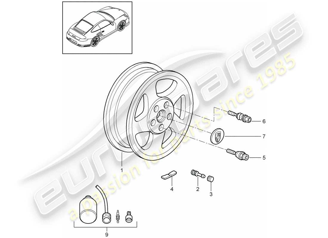 Porsche 911 T/GT2RS (2012) Wheels Part Diagram