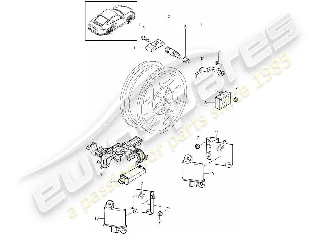 Porsche 911 T/GT2RS (2012) TIRE PRESSURE CONTROL SYSTEM Part Diagram