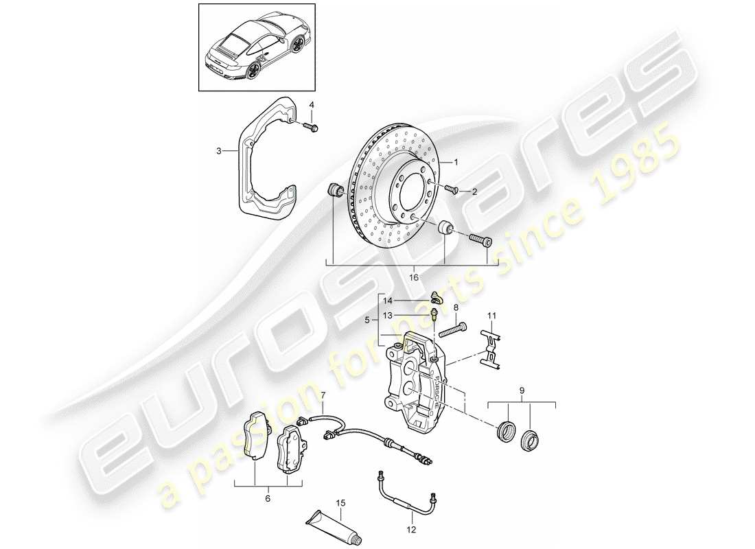 Porsche 911 T/GT2RS (2012) disc brakes Part Diagram